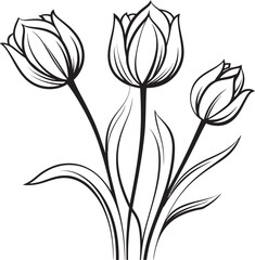Black Tulip Logo with Floral Silhouette Tulip Flower Vector Logo with Black Art