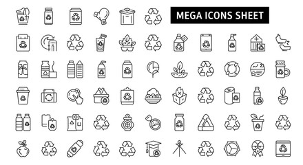 Mega Recycling Icons Sheet 100+ Line Icons for Sustainability Projects