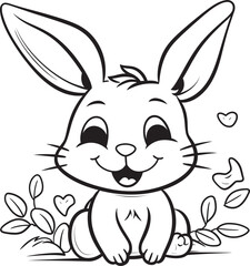 Adorable Kid Rabbit Vector Logo Black Icon Design Cute Rabbit Child Coloring Page Black Vector Logo