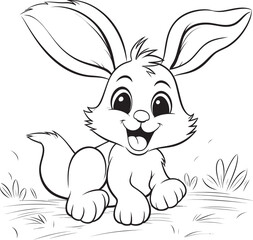 Cute Bunny Kid Vector Logo Black Coloring Icon Playful Rabbit Child Black Vector Logo Design