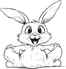 Childish Rabbit Vector Logo Black Coloring Page Cute Bunny Kid Vector Logo Black Silhouette Style