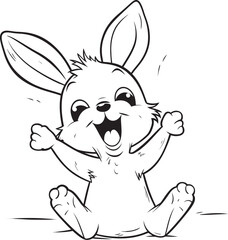 Playful Kid Rabbit Vector Logo Black Silhouette Icon Black Vector Logo Cute Rabbit Kid Coloring Icon
