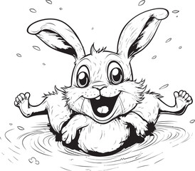 Cute Rabbit Kid Vector Logo Black Coloring Design Happy Kid Rabbit Vector Logo Black Outline Logo