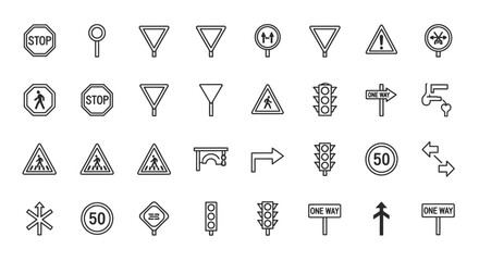 Comprehensive Collection of Road Traffic Signs and Symbols Vector Icons
