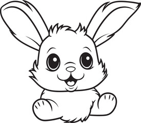 Lovely Rabbit Child Vector Logo Black Coloring Logo Cute Rabbit Kid Vector Logo Black Outline Design