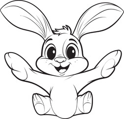 Cute Rabbit Kid Vector Logo Black Outline Design Happy Bunny Kid Vector Logo Black Silhouette Icon