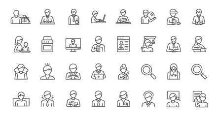 Collection of 32 Line Icons People, Professions, and Activities