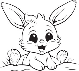 Charming Kid Rabbit Vector Logo Black Coloring Logo Simple Bunny Child Vector Logo Black Outline Icon