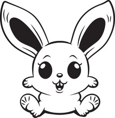 Cute Bunny Kid Vector Logo Black Silhouette Design Happy Rabbit Child Vector Logo Black Coloring Icon