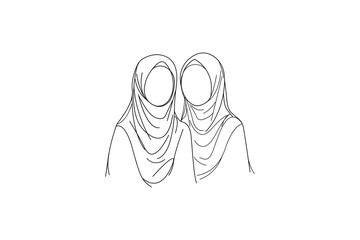 Two muslim women wearing headscarves, minimalist graphic hijabs  vector illustration icon 