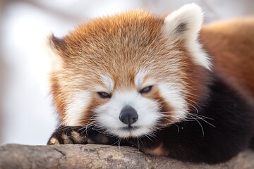Red panda resting sweetly head paws