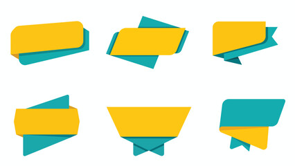 yellow teal layered ribbon blank vector badge collection