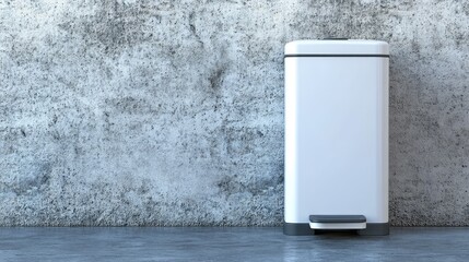 Hygienic pedal bin near standalone washbasin on concrete floor