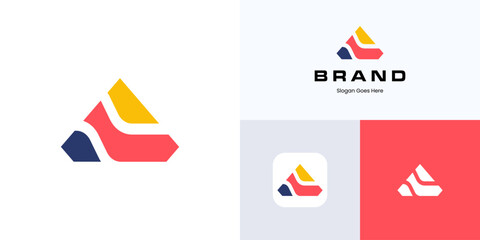 Modern triangle shapes with colorful style concept, Logo icon design vector three element editable, Minimal symbol prims sign for brand identity and business company logotype