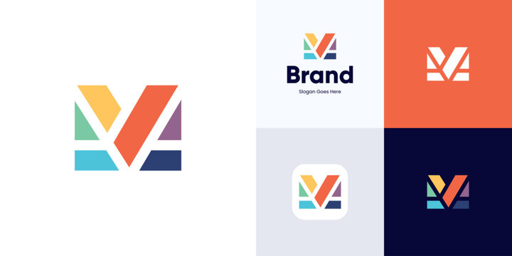 Letter M or V colorful letter mark logo icon design vector illustration element editable, Abstract symbol initial MV, VM with vibrant modern geometric sign for brand identity and business company
