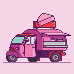 Simple Cutest Cake Truck in Town cartoon vector illustration Collection of Truck Shop  concept icon isolated