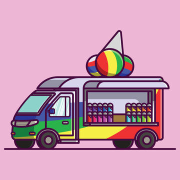 Simple Snow Cone Truck Fun cartoon vector illustration Collection of Truck Shop concept icon isolated