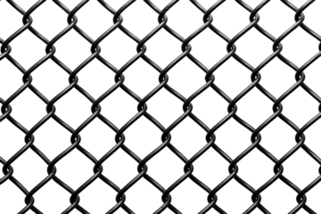 black metal chain link fence isolated on white or transparent png