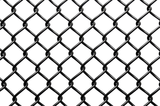 black metal chain link fence isolated on white or transparent png