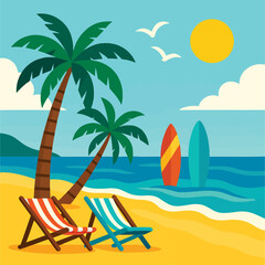 Obraz premium Tropical Beach Summer Background – Flat Vector Illustration