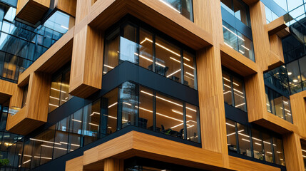 Geometric wooden lattice overlaying glass, creating a striking balance of natural and contemporary design.