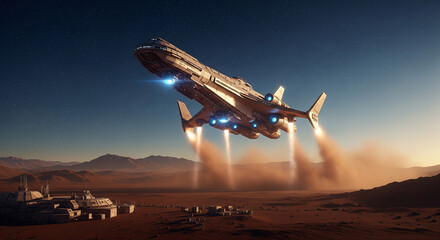 Futuristic Spacecraft Landing on Mars