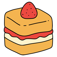 sweet creamy cake with strawberry food snack flat color vector illustration template design