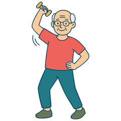 old man exercise sport healthy flat color vector illustration template design