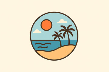 Pixel Art Tropical Beach Scene Summer Vacation Icon Palm Trees Ocean Sunset