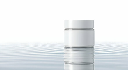 Obraz premium Blank White Cosmetic Jar Mockup Water Reflection Pure Skincare Product Packaging Design Template