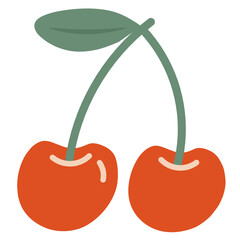 Fresh, fruity, and cheerful hand-drawn illustration of a cherry pair, perfect for summer-themed designs, kitchen decor, organic product labels, and fashion prints.