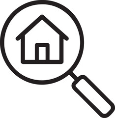 Finding the Perfect Home A Magnifying Glass Focused on a House Icon in Simple Black and White
