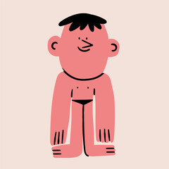 Cute abstract short person. Long arms, big legs, giant head. Cartoon style character. Hand drawn trendy Vector illustration. Isolated design element