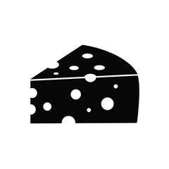 Black and White Cheese Icon – Minimalistic Dairy Graphic Illustration