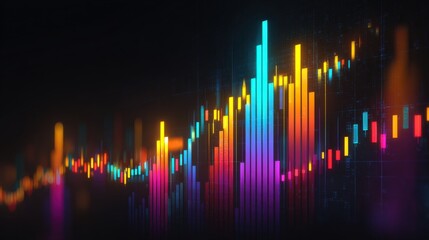 A vibrant, colorful bar and line graph visualizing data trends on a dark background.