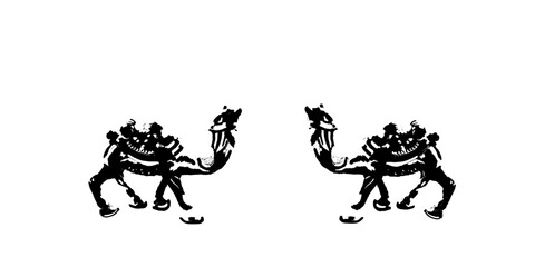 silhouettes of camels isolated on white background 