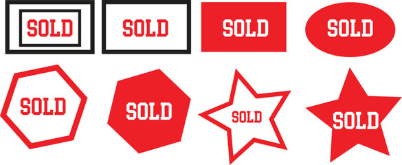 set of sale tags.set of discount labels.Sold red rubber stamp isolated on transparent background with distressed texture effect.