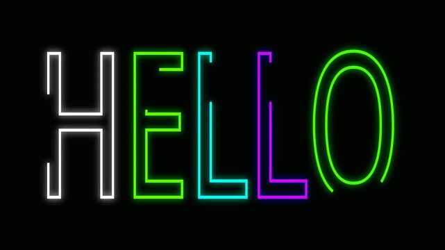 glowing Hello text animation with a stylish stroke effect created. Perfect for engaging posts, ads, and social media content. Hello glowing word text effect, editable neon light text style isolated.