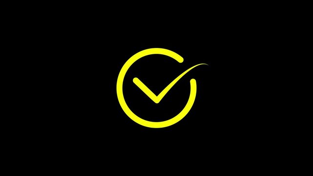 Check mark inside a circle animated. glowing neon line check mark icon animation. tick mark, done, complete .and success animated.