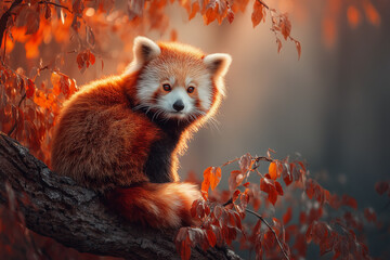A warm and detailed portrait of a red panda nestled in tree branches.