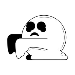 Abstract Doodle Black Line Happy Halloween Greeting Ghost Spirit Tongue Out Background. Vector Design Banner Party Invitation Template