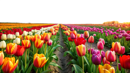 A tulip field isolated on white background