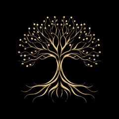 Naklejka premium Elegant Gold Tree Design on Black Background - Vector Art Inspiration