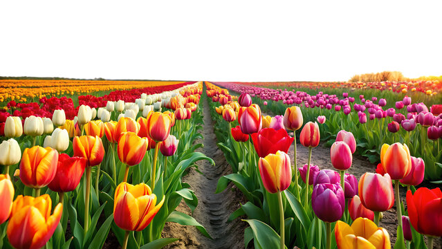 A tulip field isolated on white background