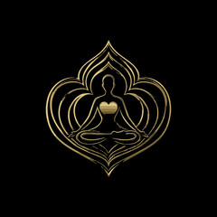 Elegant Gold Line Art of a Meditating Figure with Lotus Design