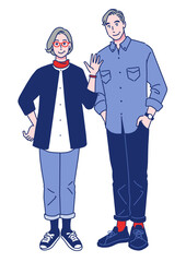 並んで立っているおしゃれなシニアのカップル