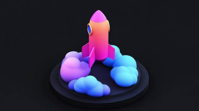 Colorful rocket launching from a cloud base
