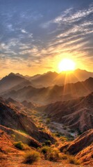 Naklejka premium Majestic Mountain Sunset Landscape