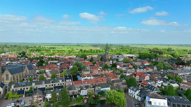 Aerial from the historical town Oudewater in the Netherlands