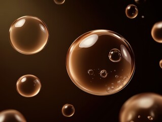 Shimmering golden bubbles in rich, luxurious liquid background.